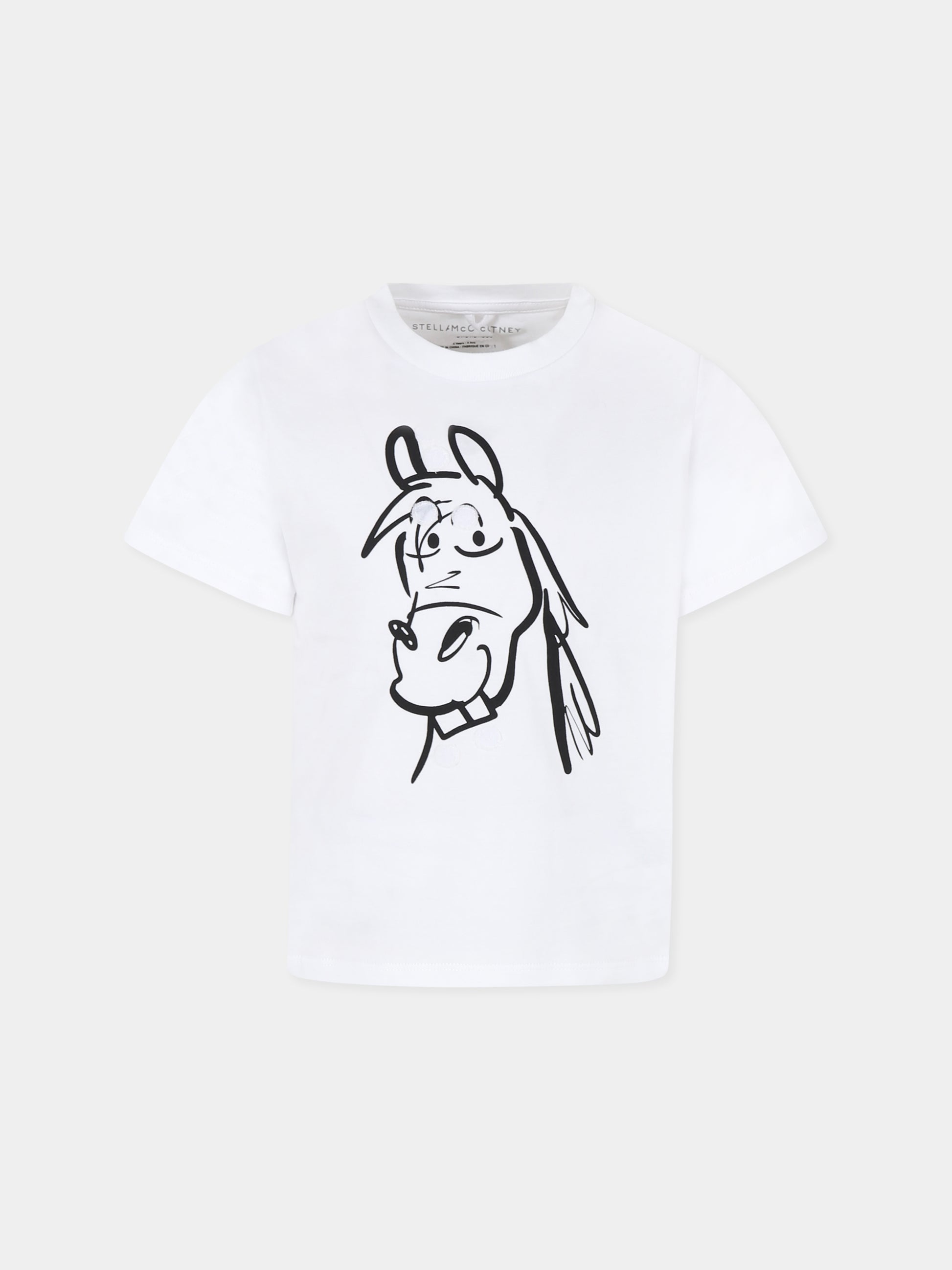 T-shirt bianca per bambino con stampa cavallo,Stella Mccartney Kids,TV8R41 Z0434 101