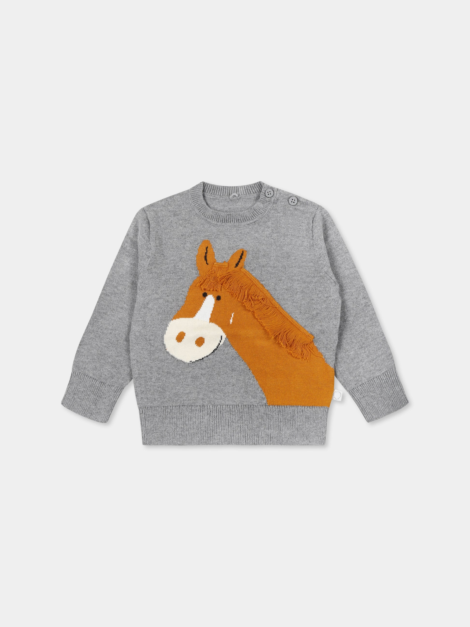 Maglione grigio per neonato con cavallo,Stella Mccartney Kids,TV9540 Z1528 807