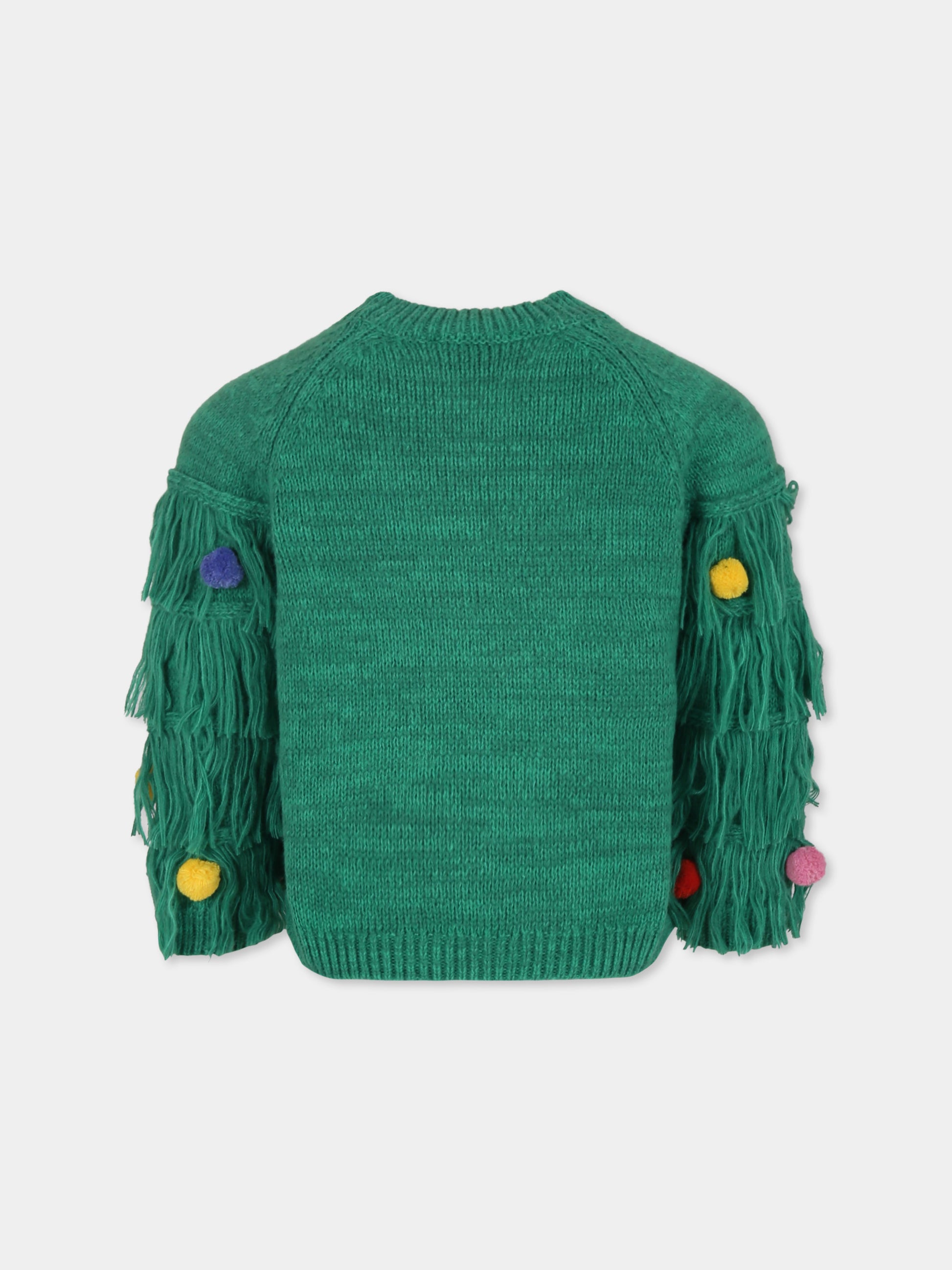 Maglione verde per bambina con pompons,Stella Mccartney Kids,TV9B40 Z1529 741