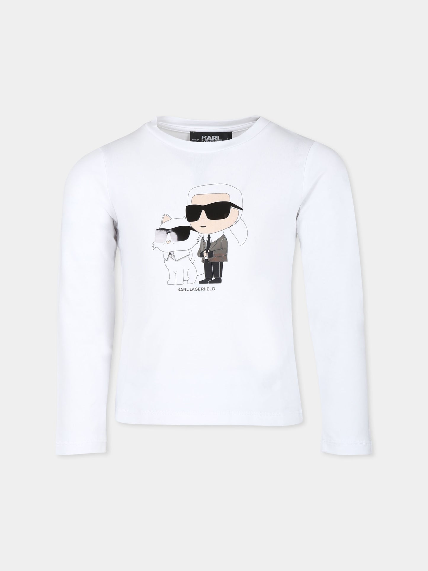 T-shirt bianca per bambina con Choupette e Karl,Karl Lagerfeld Kids,Z30209 10P