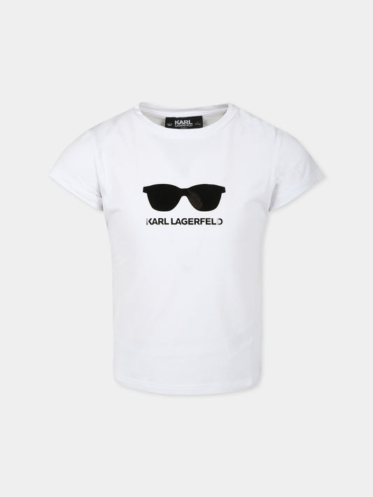 T-shirt bianca per bambina con stampa occhiali,Karl Lagerfeld Kids,Z30215 10P