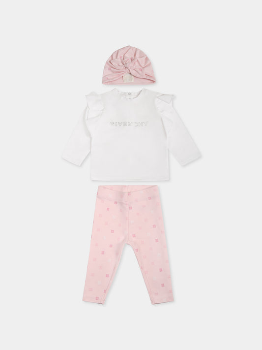 Completo nascita rosa per neonata con logo e iconico motivo 4G,Givenchy Kids,H30509 44Z