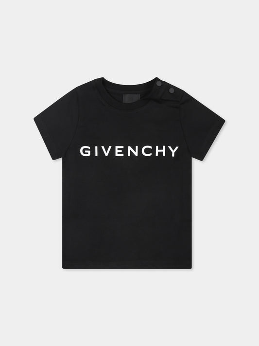 T-shirt nera per neonati con logo,Givenchy Kids,H30470 09B