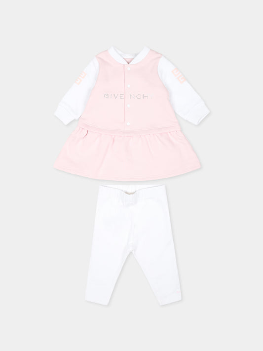 Completo rosa per neonata con logo e strass,Givenchy Kids,H30505 44Z