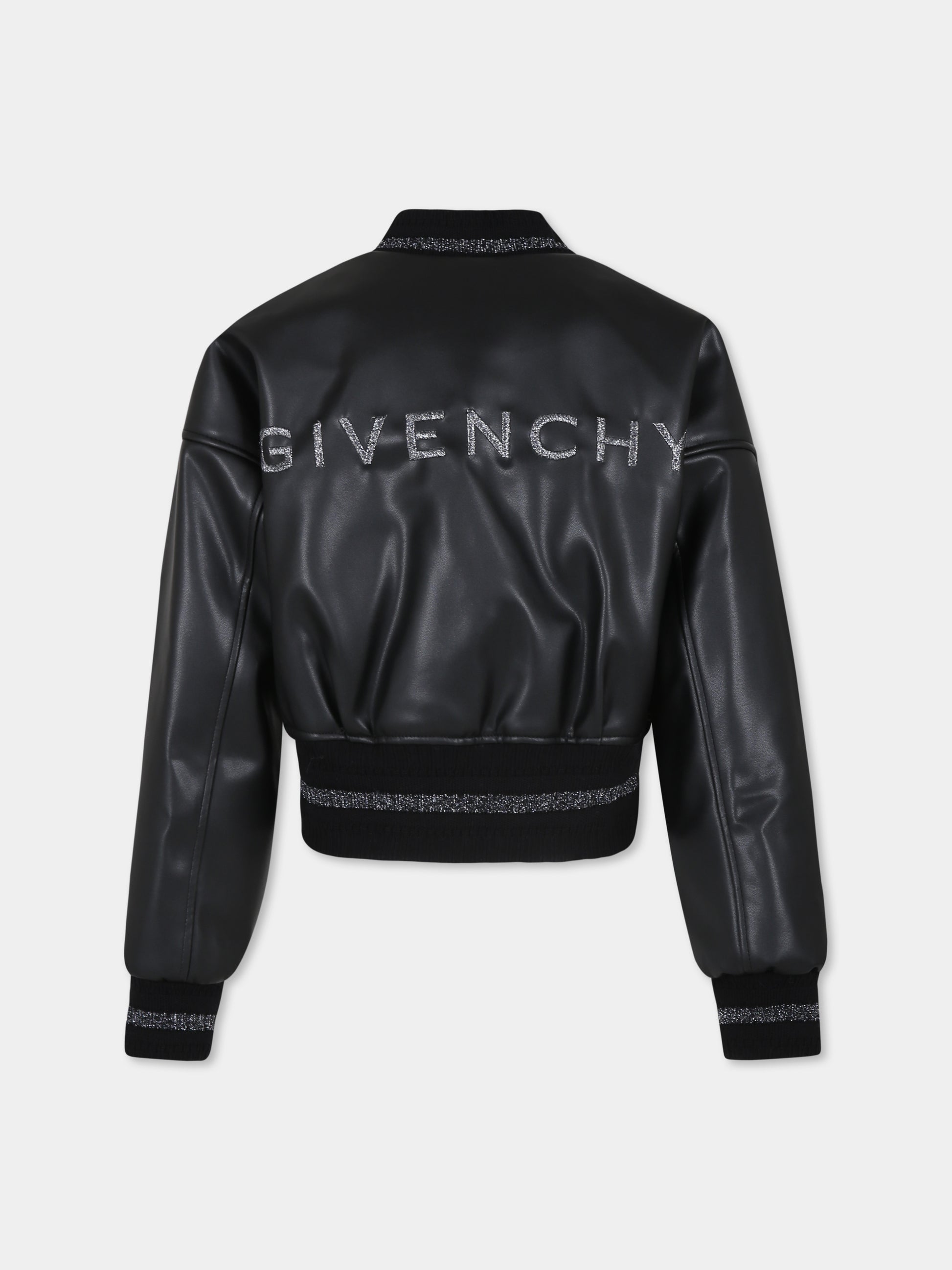 Bomber crop nero per bambina con logo e iconico motivo 4G,Givenchy Kids,H30564 09B