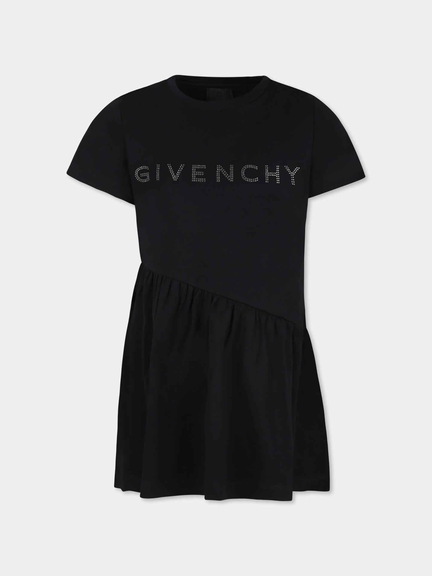 Vestito nero per bambina con logo e strass,Givenchy Kids,H30385 09B