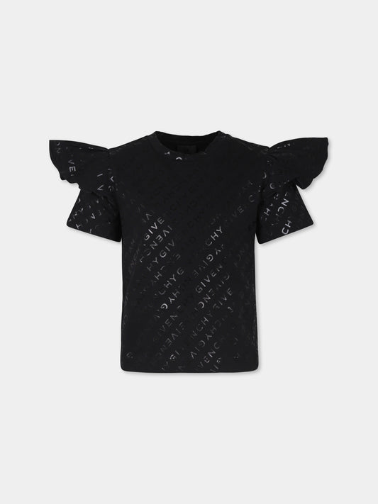 T-shirt nera per bambina con logo,Givenchy Kids,H30428 09B