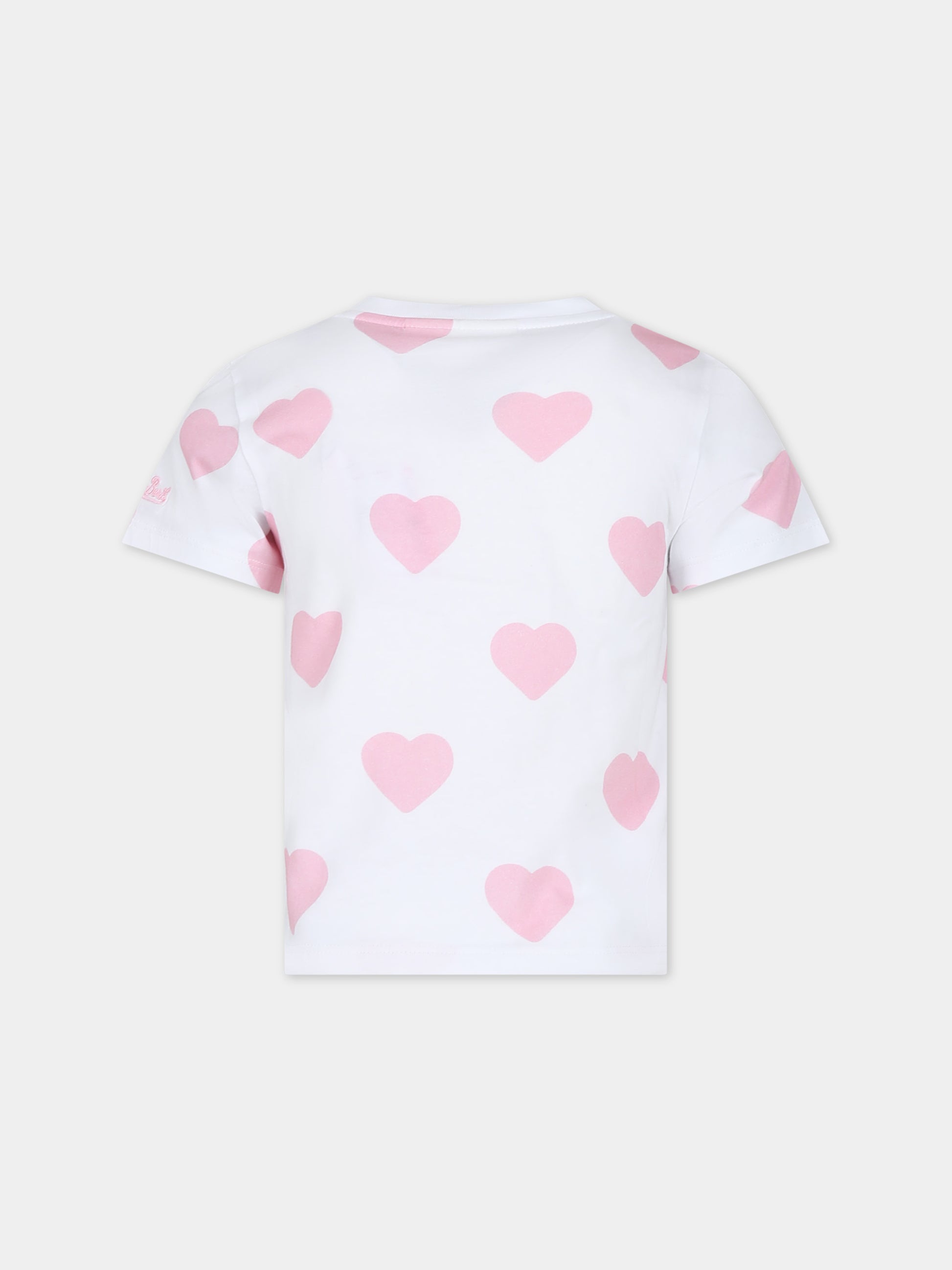 T-shirt bianca per neonata con cuori e logo,Mc2 Saint Barth,ELLY001 03050F