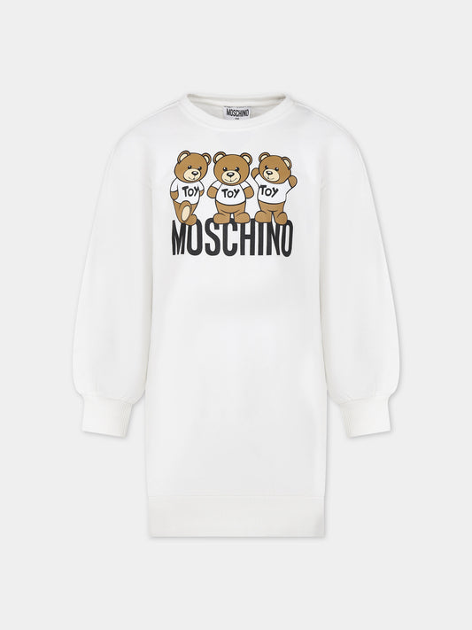 Vestito bianco per bambina con Teddy Bears e logo,Moschino Kids,HDV0DP LCA40 10101
