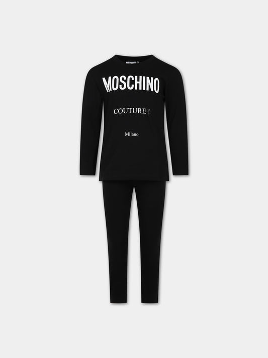 Completo nero per bambina con logo,Moschino Kids,HFK021 LBA11 60100
