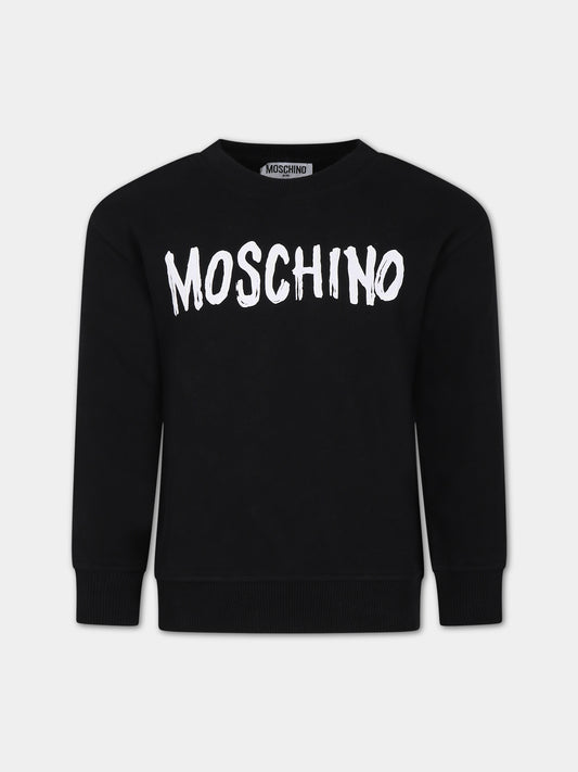 Felpa nera per bambina con logo,Moschino Kids,HMF06O LCA14 60100