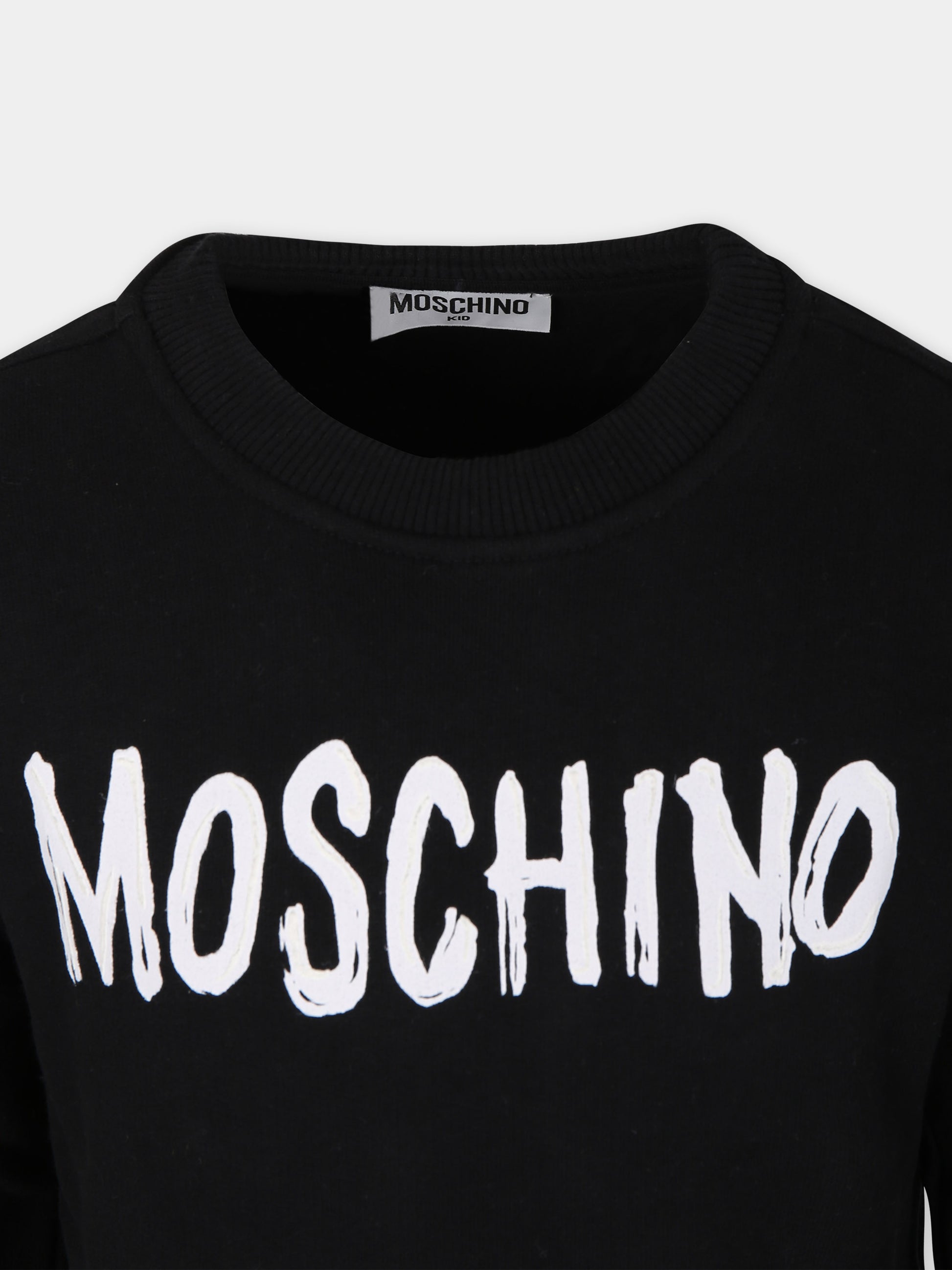 Felpa nera per bambina con logo,Moschino Kids,HMF06O LCA14 60100
