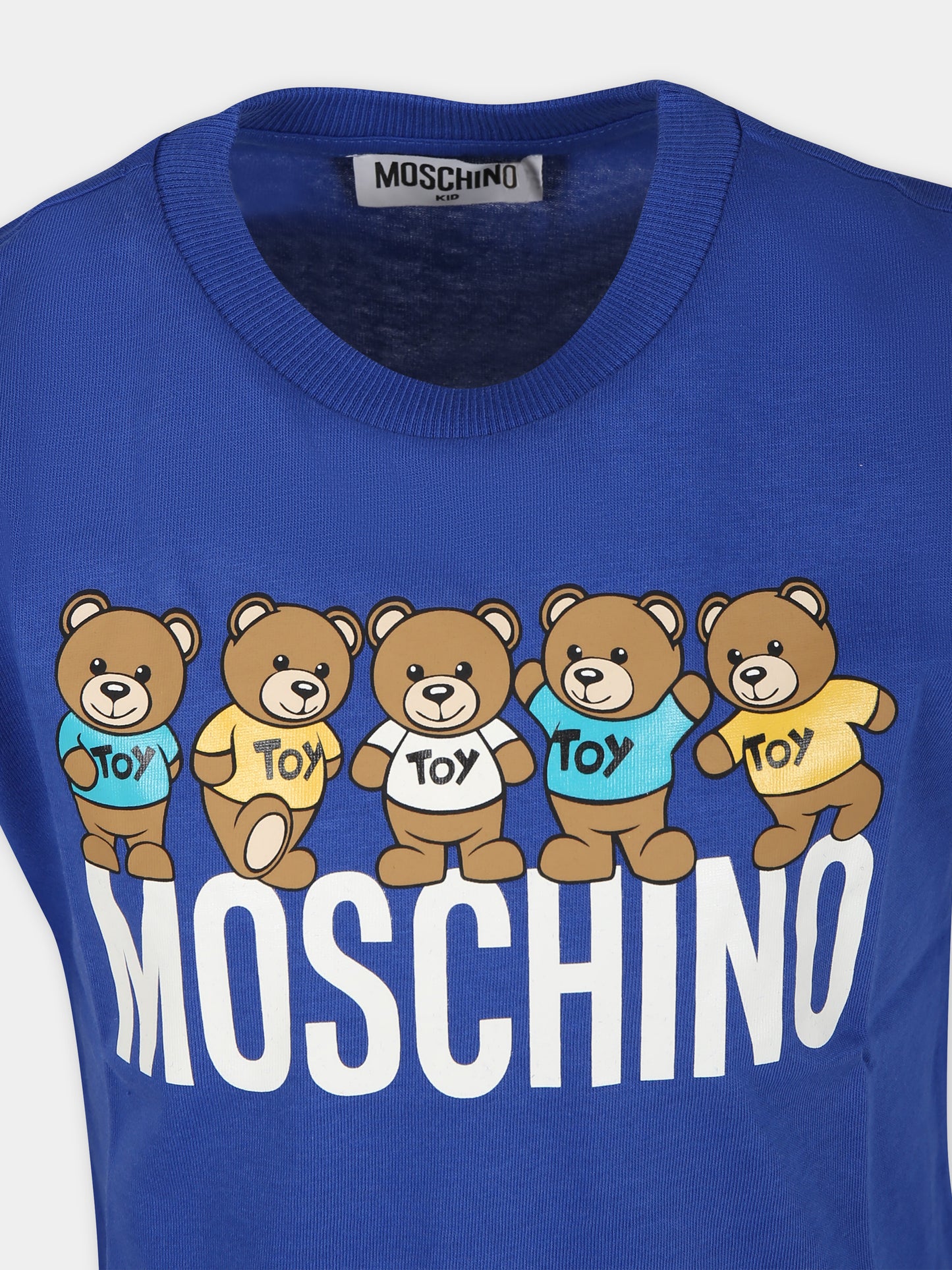 T-shirt blu per bambino con Teddy Bears e logo,Moschino Kids,HTM03U LAA20 40457