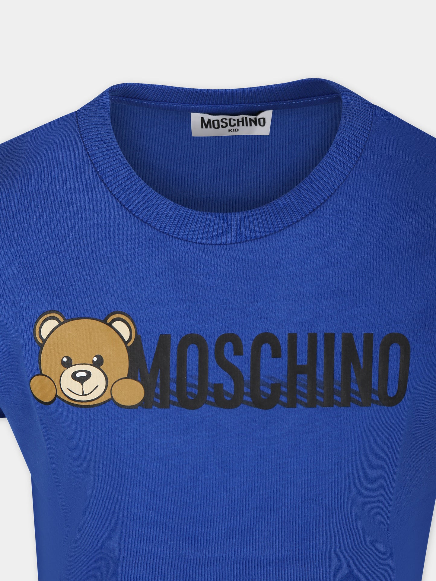 T-shirt blu per bambini con Teddy Bear e logo,Moschino Kids,HWM03U LAA34 40457