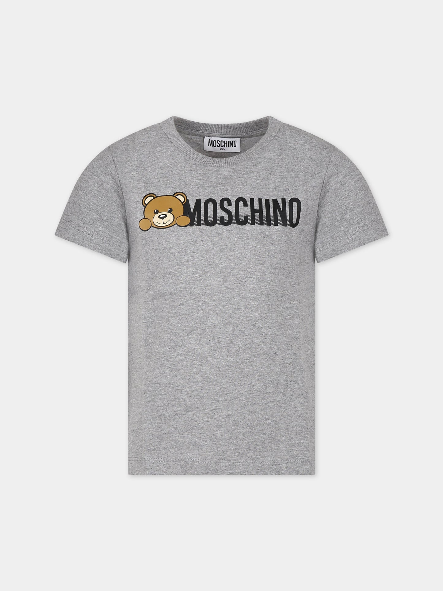 T-shirt grigia per bambini con Teddy Bear e logo,Moschino Kids,HWM03U LAA34 60901