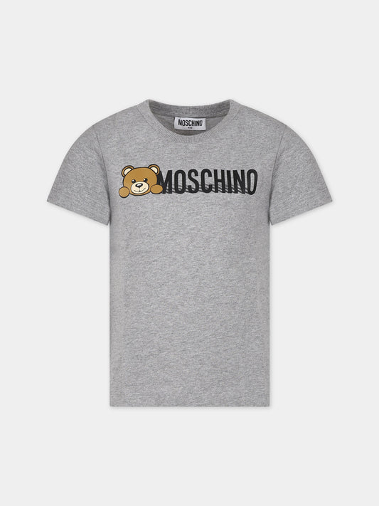 T-shirt grigia per bambini con Teddy Bear e logo,Moschino Kids,HWM03U LAA34 60901