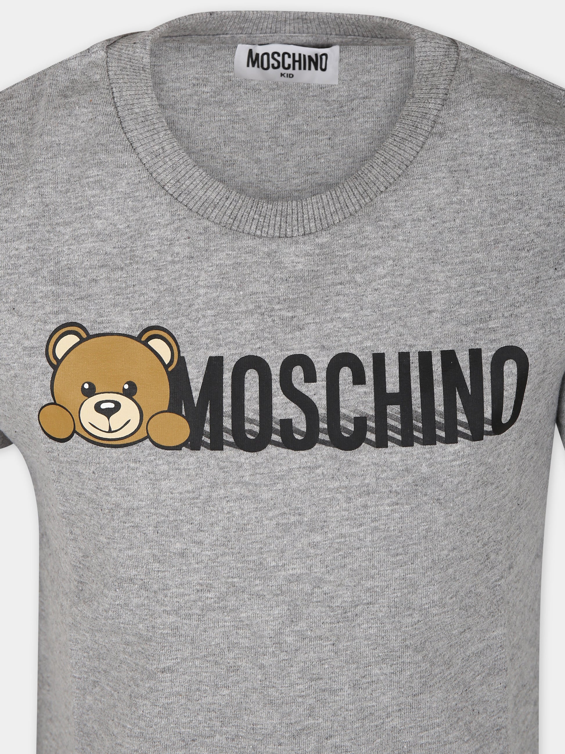 T-shirt grigia per bambini con Teddy Bear e logo,Moschino Kids,HWM03U LAA34 60901