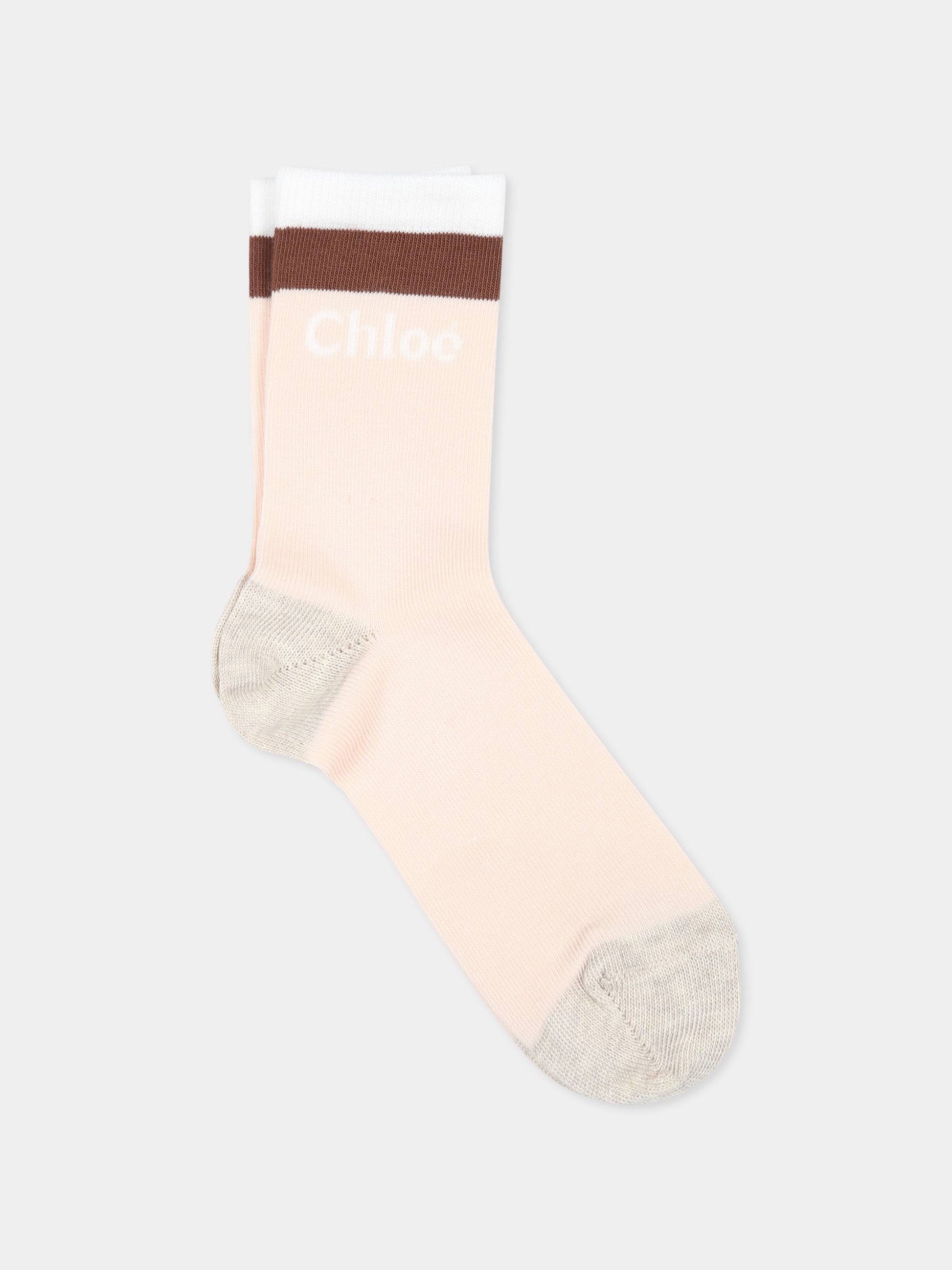 Calzini rosa per bambina con logo,Chloé Kids,C20279 45K