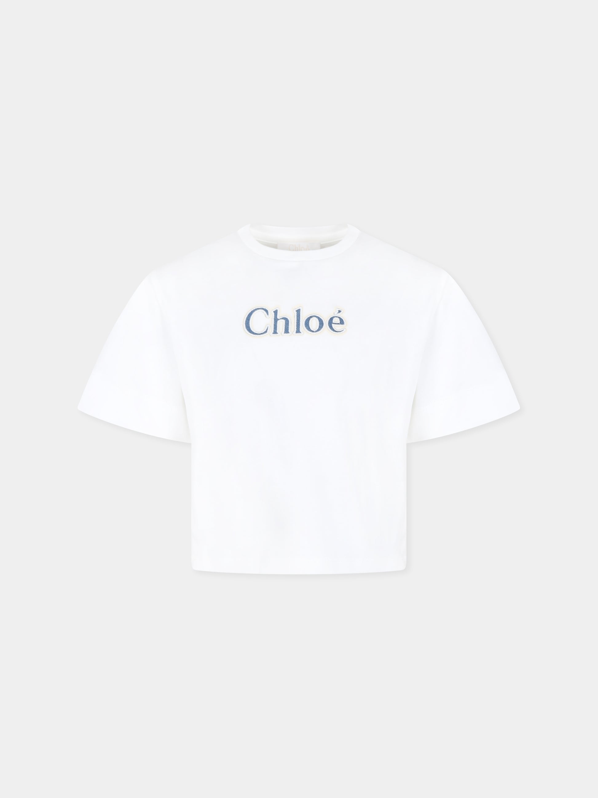 T-shirt bianca per bambina con logo,Chloé Kids,C20387 117