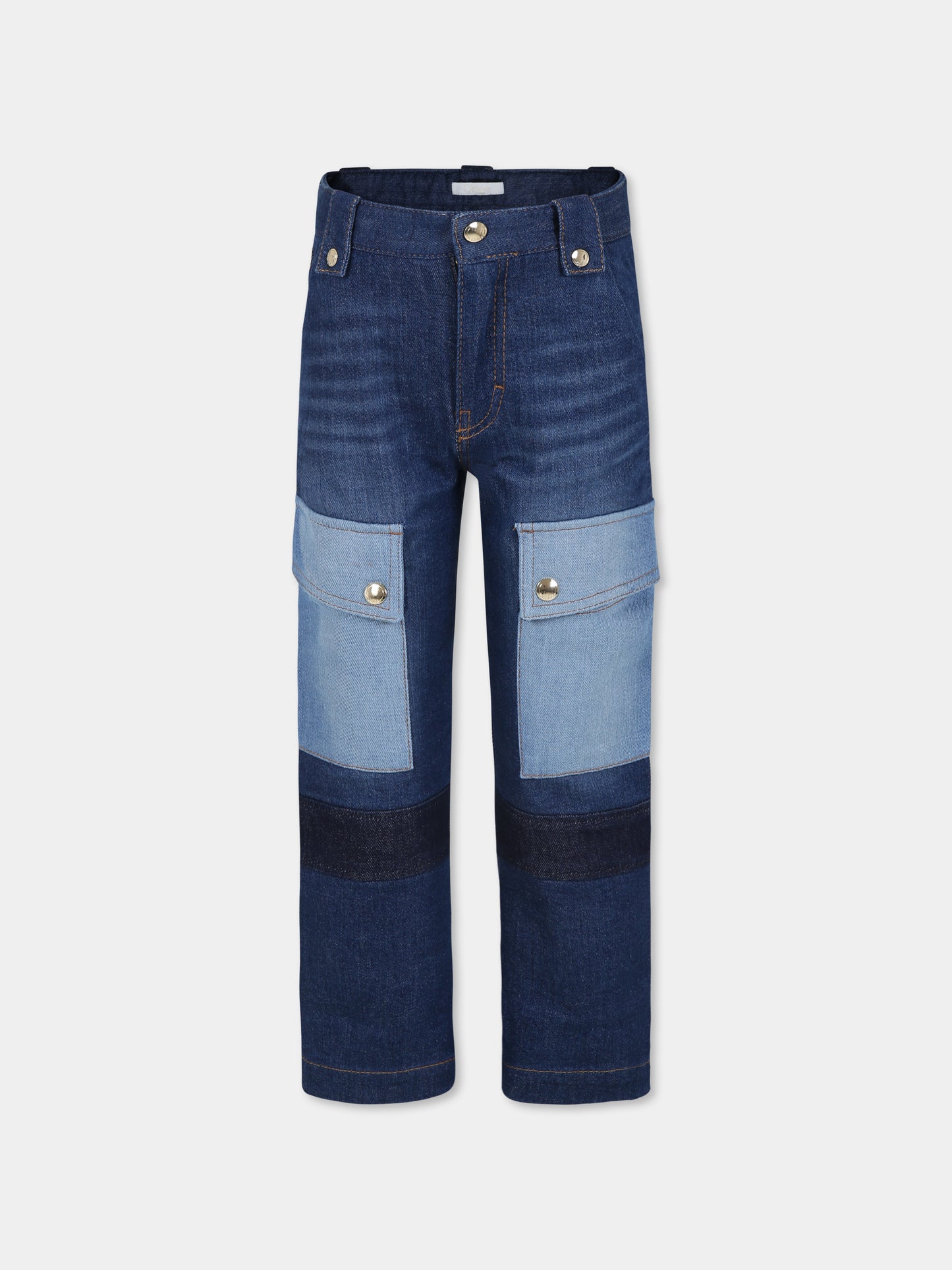 Jeans blu per bambina con logo,Chloé Kids,C20232 Z10