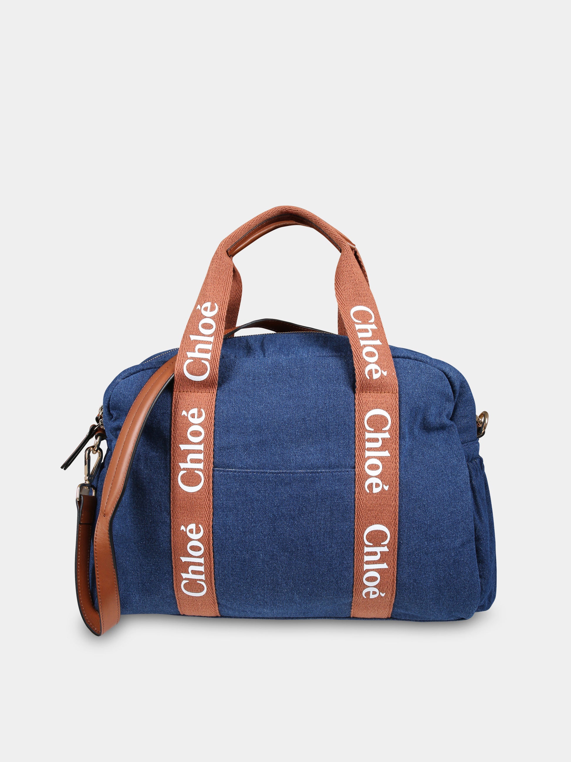 Borsa mamma blu per neonati con logo,Chloé Kids,C20376 Z10