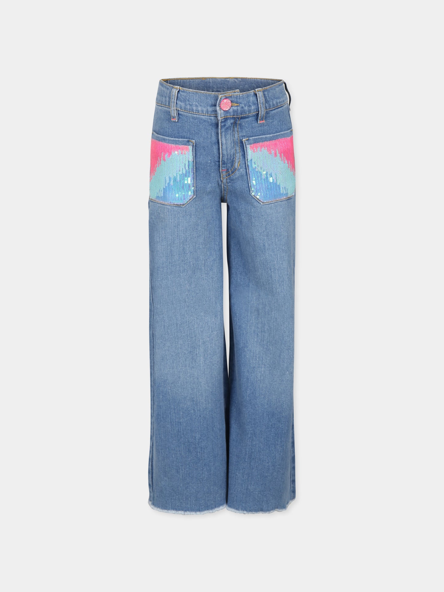 Jeans blu per bambina con paillettes,Billieblush,U20454 Z25