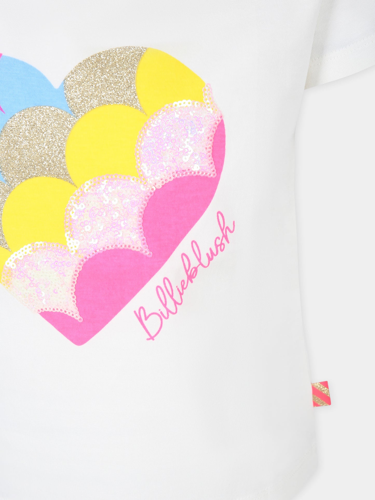 T-shirt avorio per bambina con cuore e paillettes,Billieblush,U20482 121