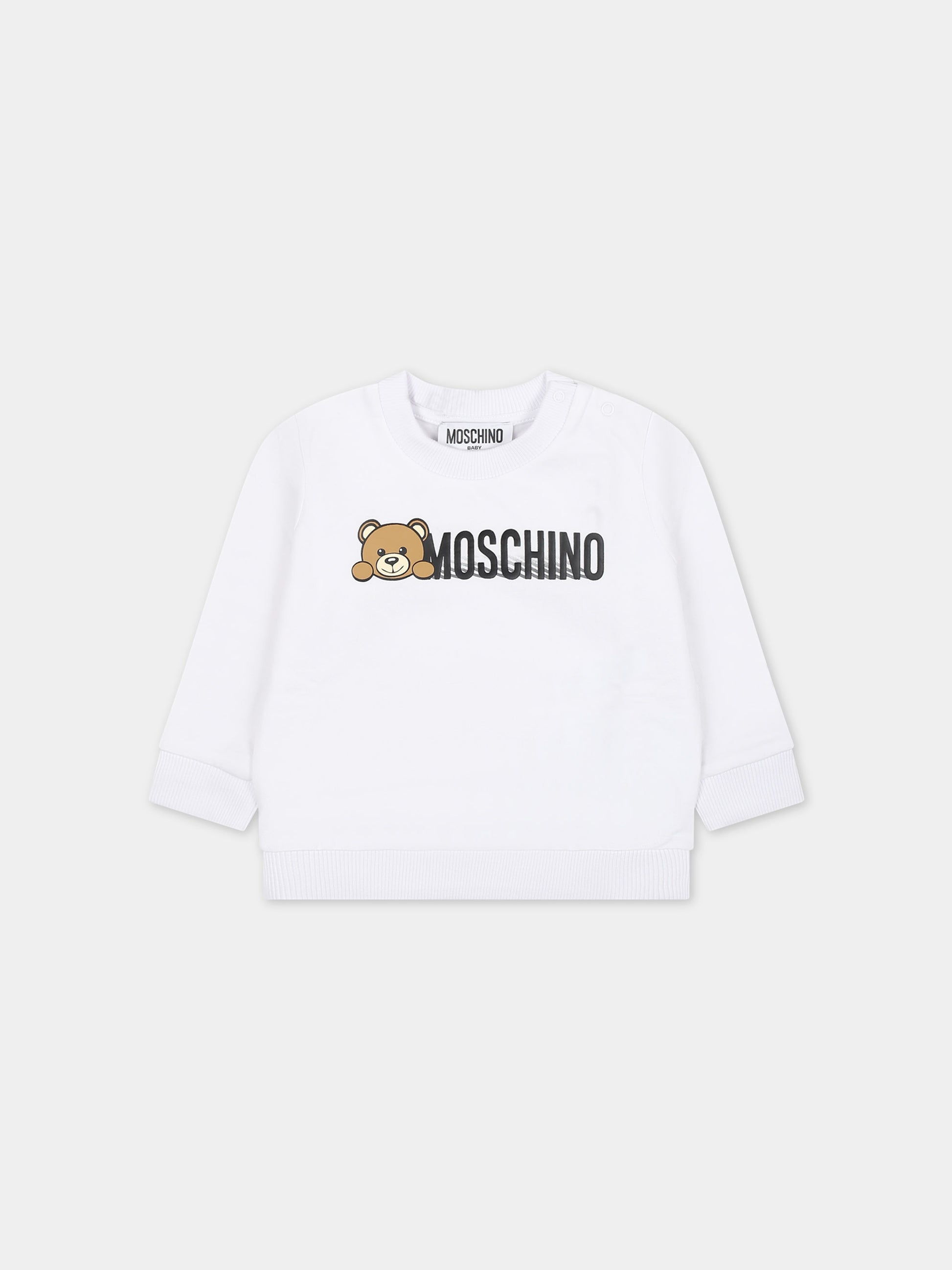 Felpa bianca per neonata con Teddy Bear,Moschino Kids,MOF04Q LCA40 10101