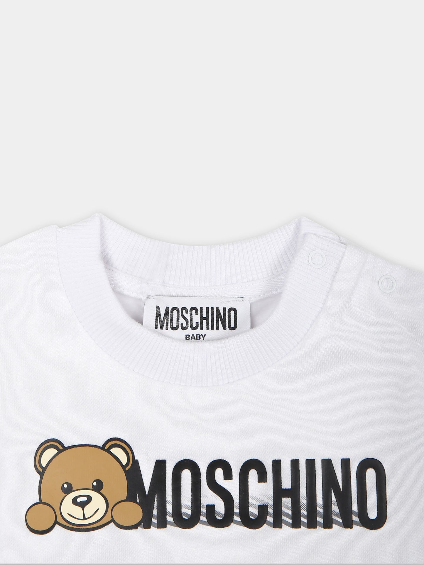 Felpa bianca per neonata con Teddy Bear,Moschino Kids,MOF04Q LCA40 10101