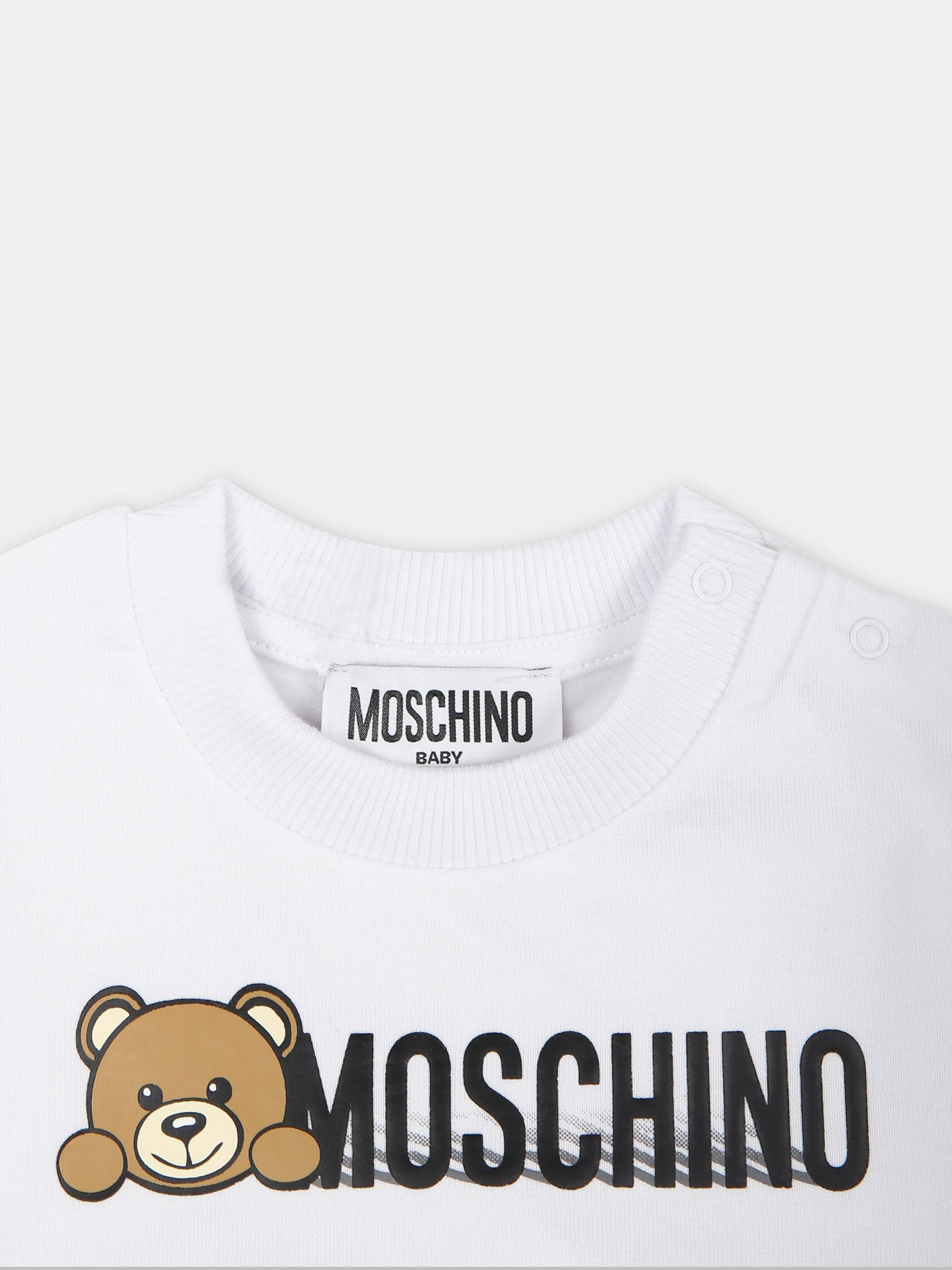 Felpa bianca per neonata con Teddy Bear,Moschino Kids,MOF04Q LCA40 10101