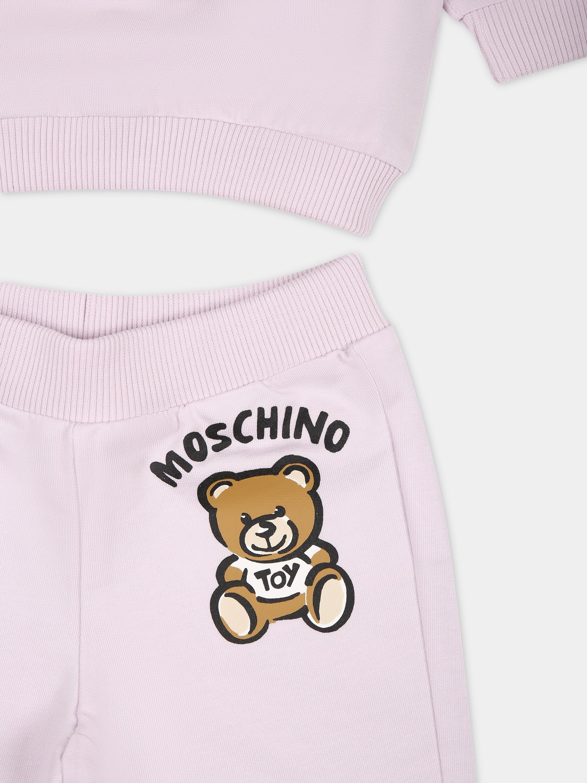 Completo rosa per neonati con Teddy Bear e logo,Moschino Kids,MRK02P LCA63 51115