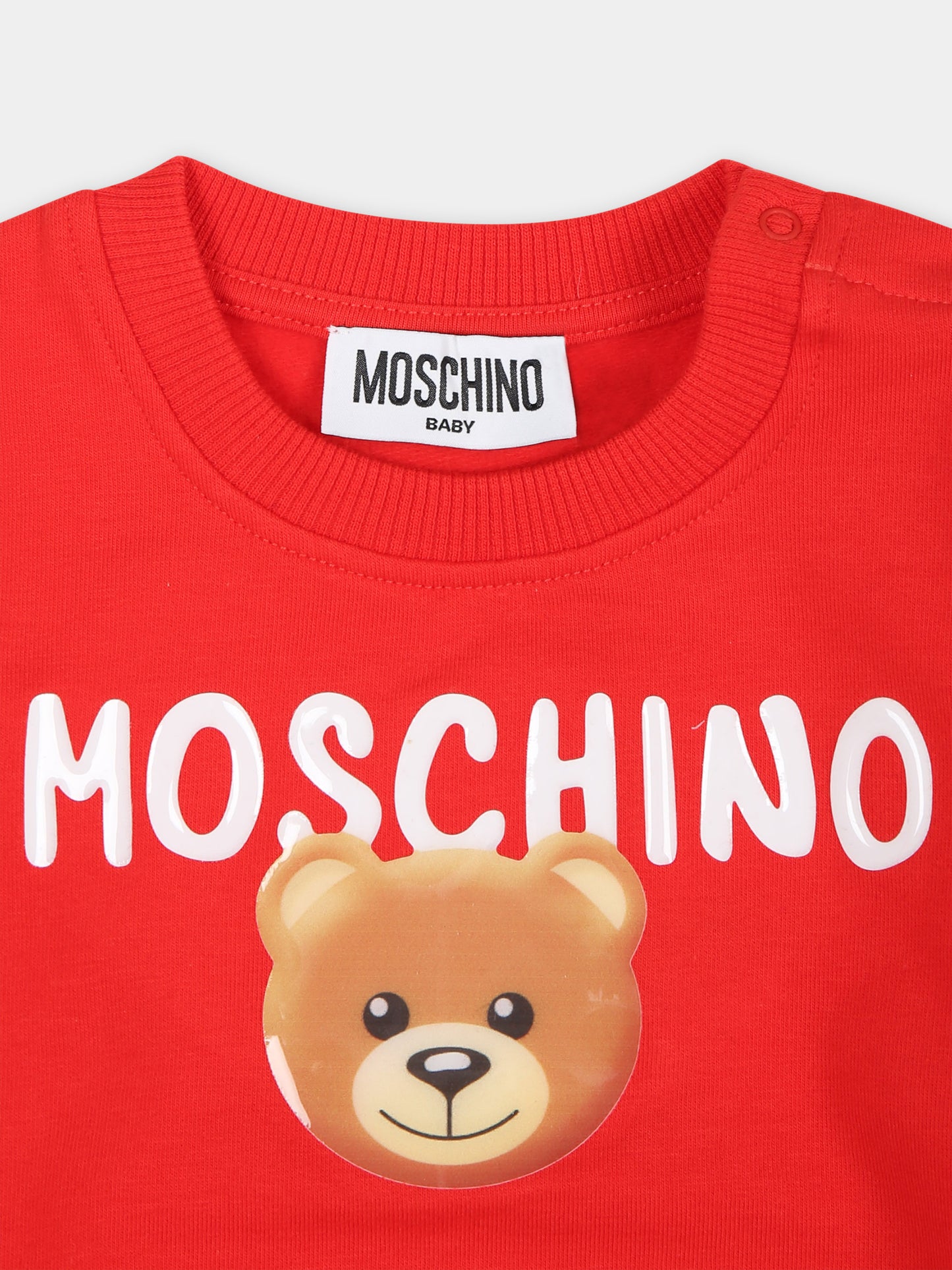 Felpa rossa per neonata con Teddy Bear e logo,Moschino Kids,MUF04X LDA17 50109