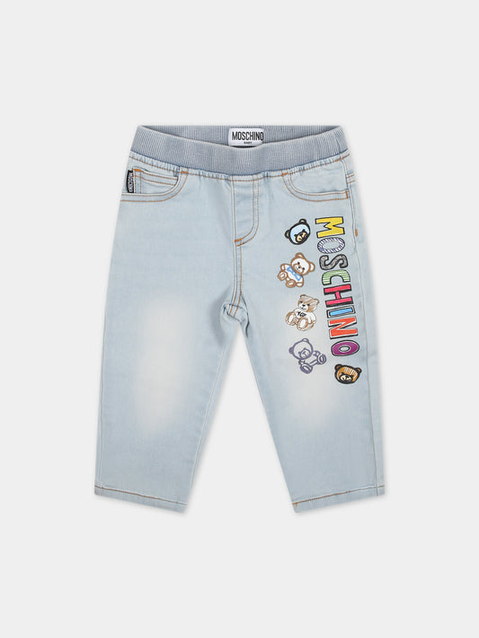 Jeans in denim per neonato con Teddy Bear e logo multicolor,Moschino Kids,MUP04H LXE49 40511