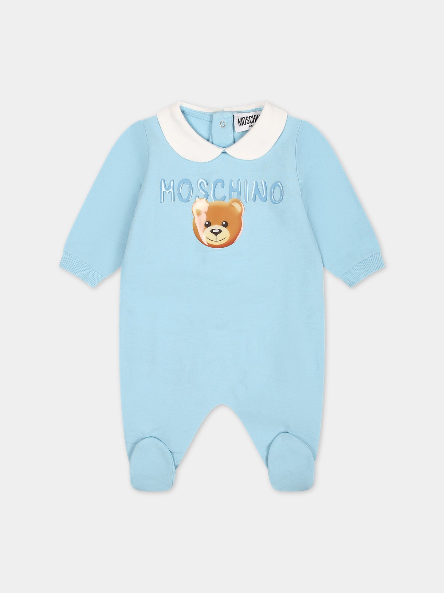 Tutina celeste per neonato con Teddy Bear e logo,Moschino Kids,MUT03J LDA17 40304