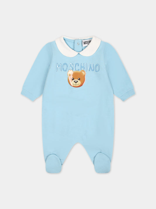 Tutina celeste per neonato con Teddy Bear e logo,Moschino Kids,MUT03J LDA17 40304