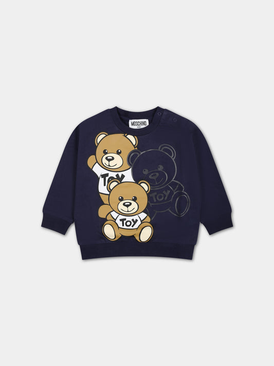 Felpa blu per neonati con Teddy Bears,Moschino Kids,MWF03Q LCA58 40016