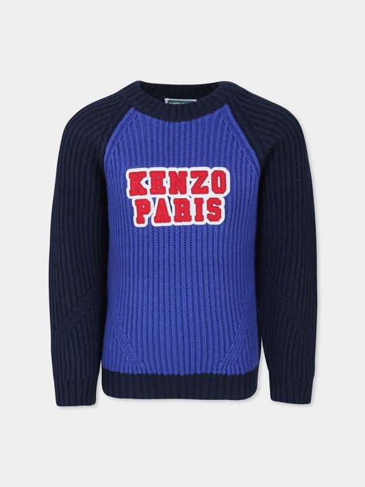 Maglione blu per bambino con logo,Kenzo Kids,K60784 84A