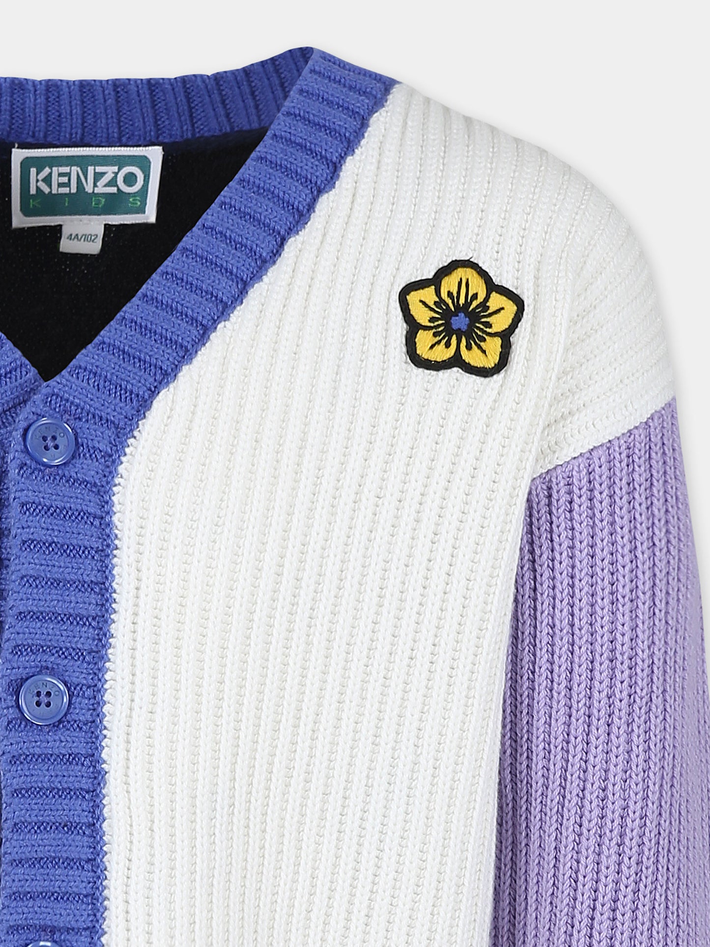 Cardigan avorio per bambina con motivo floreale e tigre,Kenzo Kids,K60647 12P