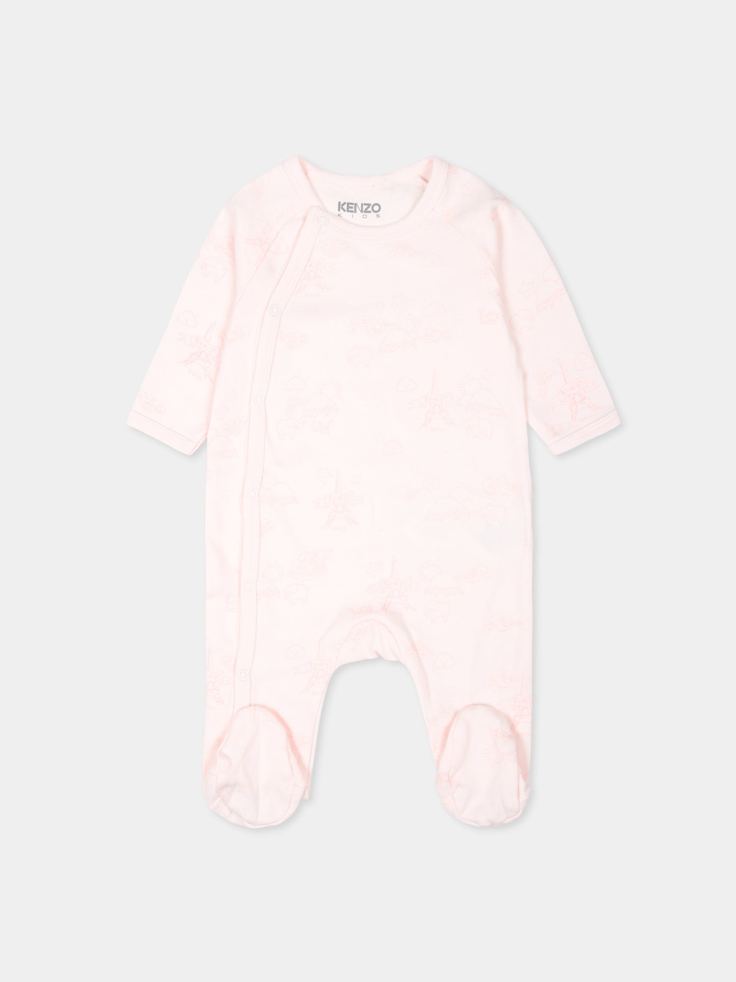 Set tutina rosa per neonata con Tour Eiffel e logo,Kenzo Kids,K60456 47R