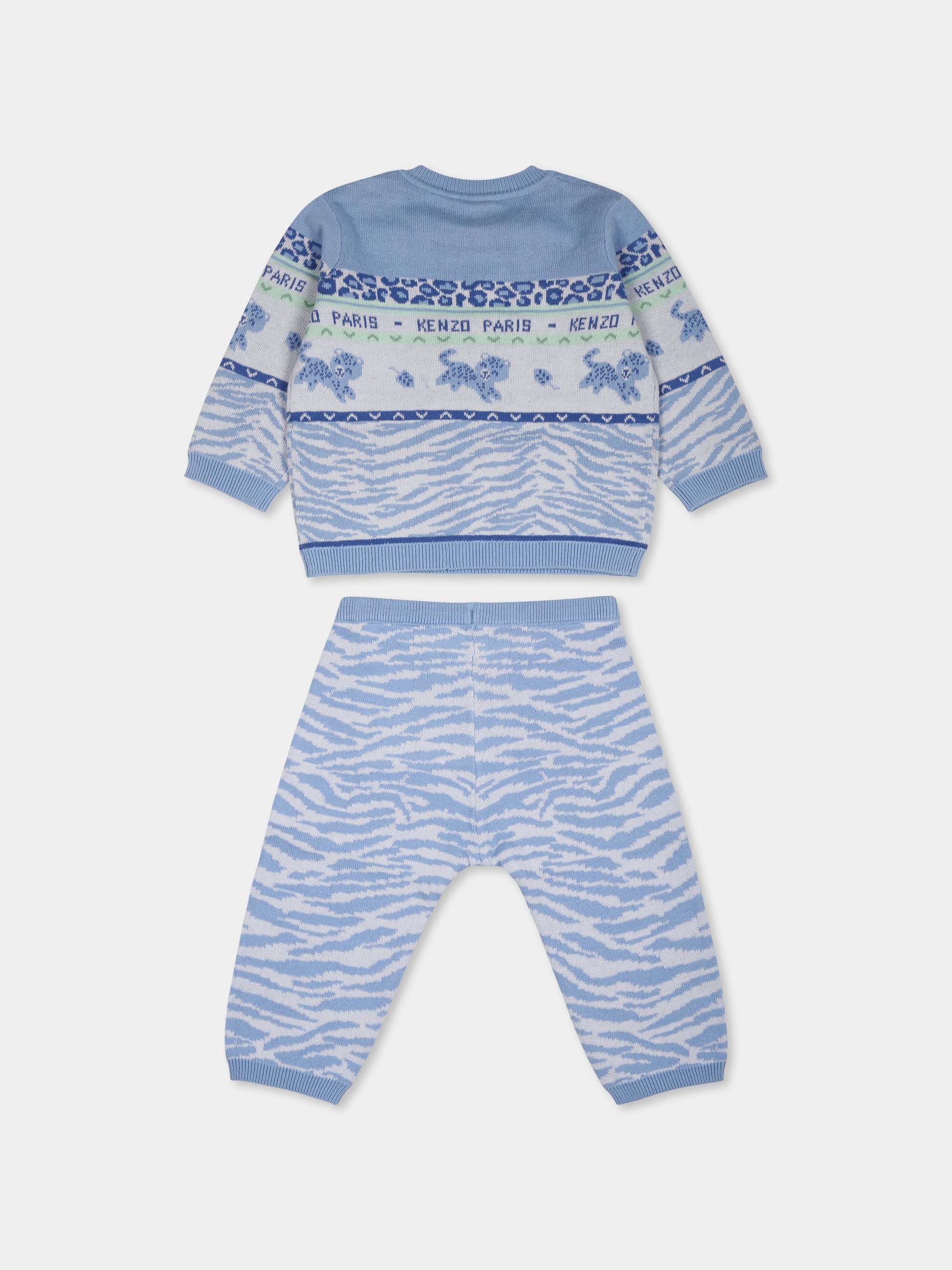 Completo celeste per neonato con tigre e motivo animalier,Kenzo Kids,K60441 771