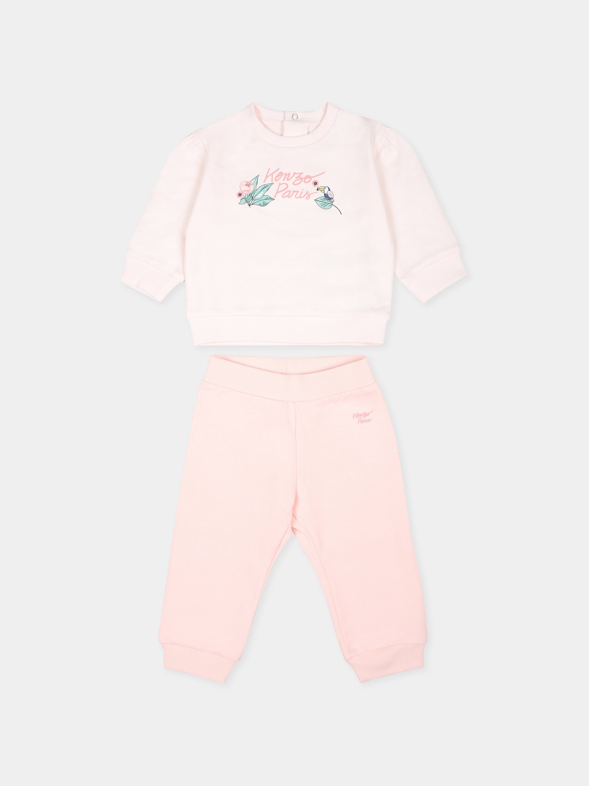 Completo nascita rosa per neonata con stampa floreale e logo,Kenzo Kids,K60423 47R