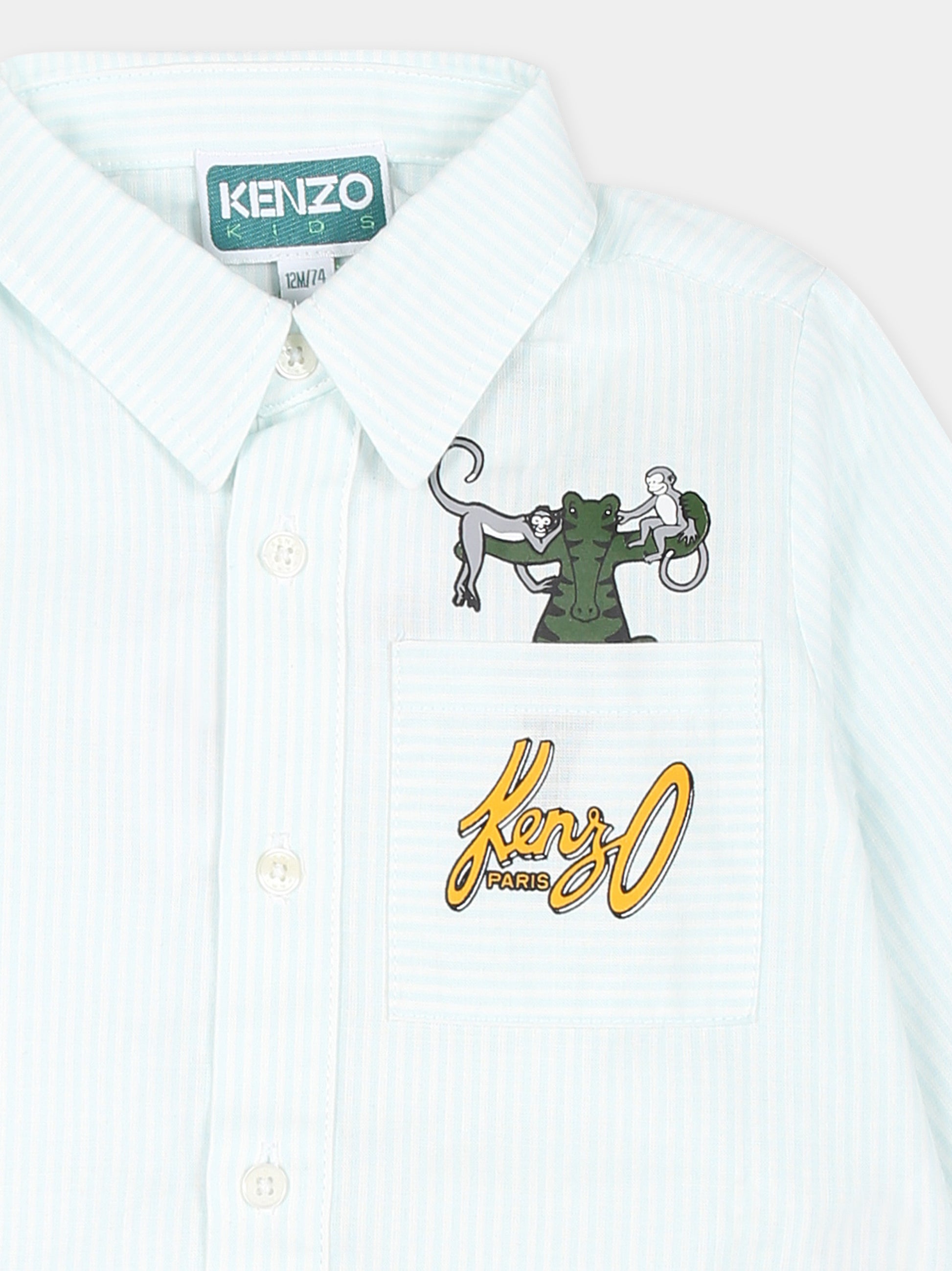 Camicia celeste per neonato con coccodrillo,Kenzo Kids,K60502 78B