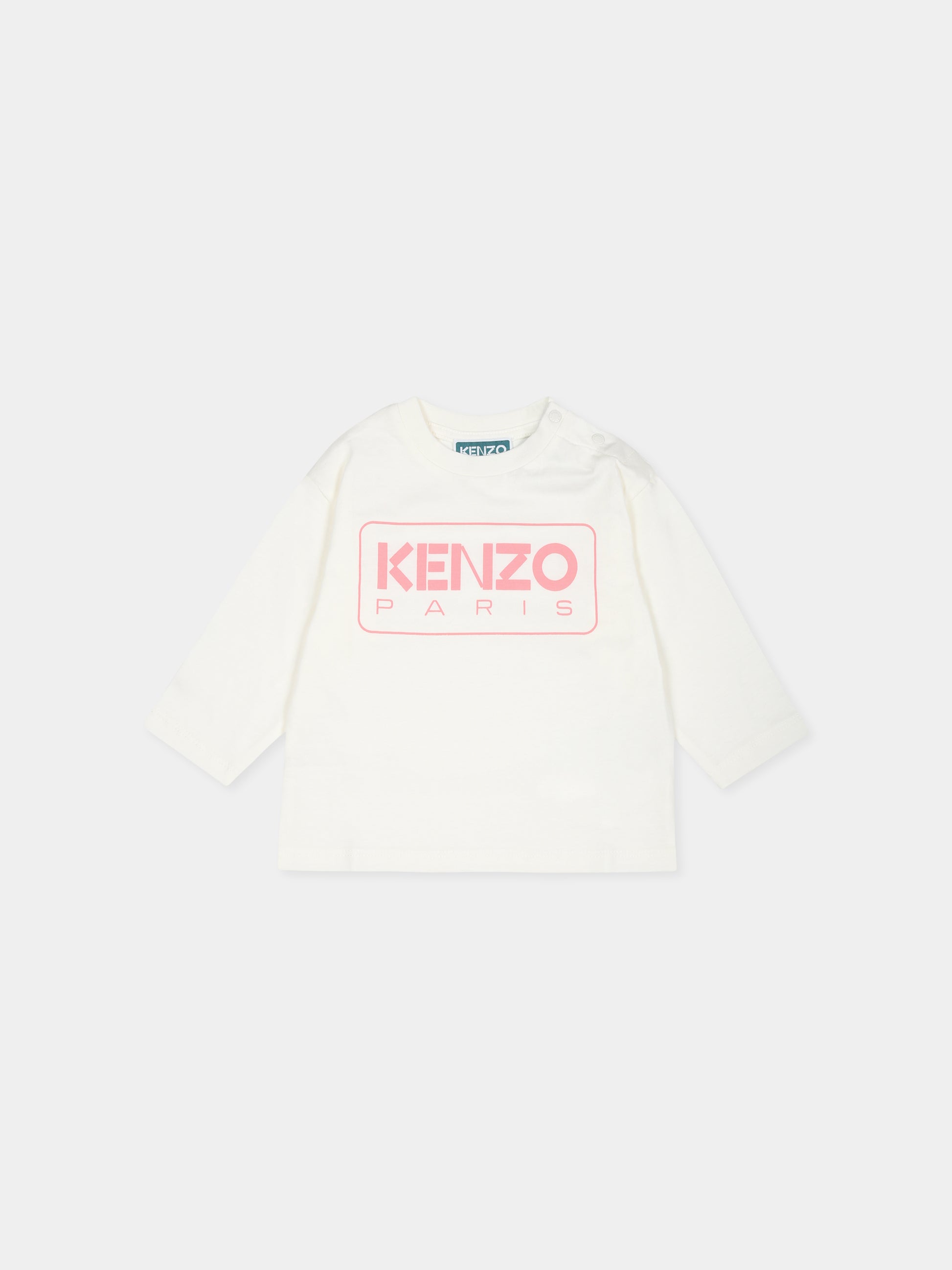 T-shirt bianca per neonata con logo,Kenzo Kids,K60489 12P