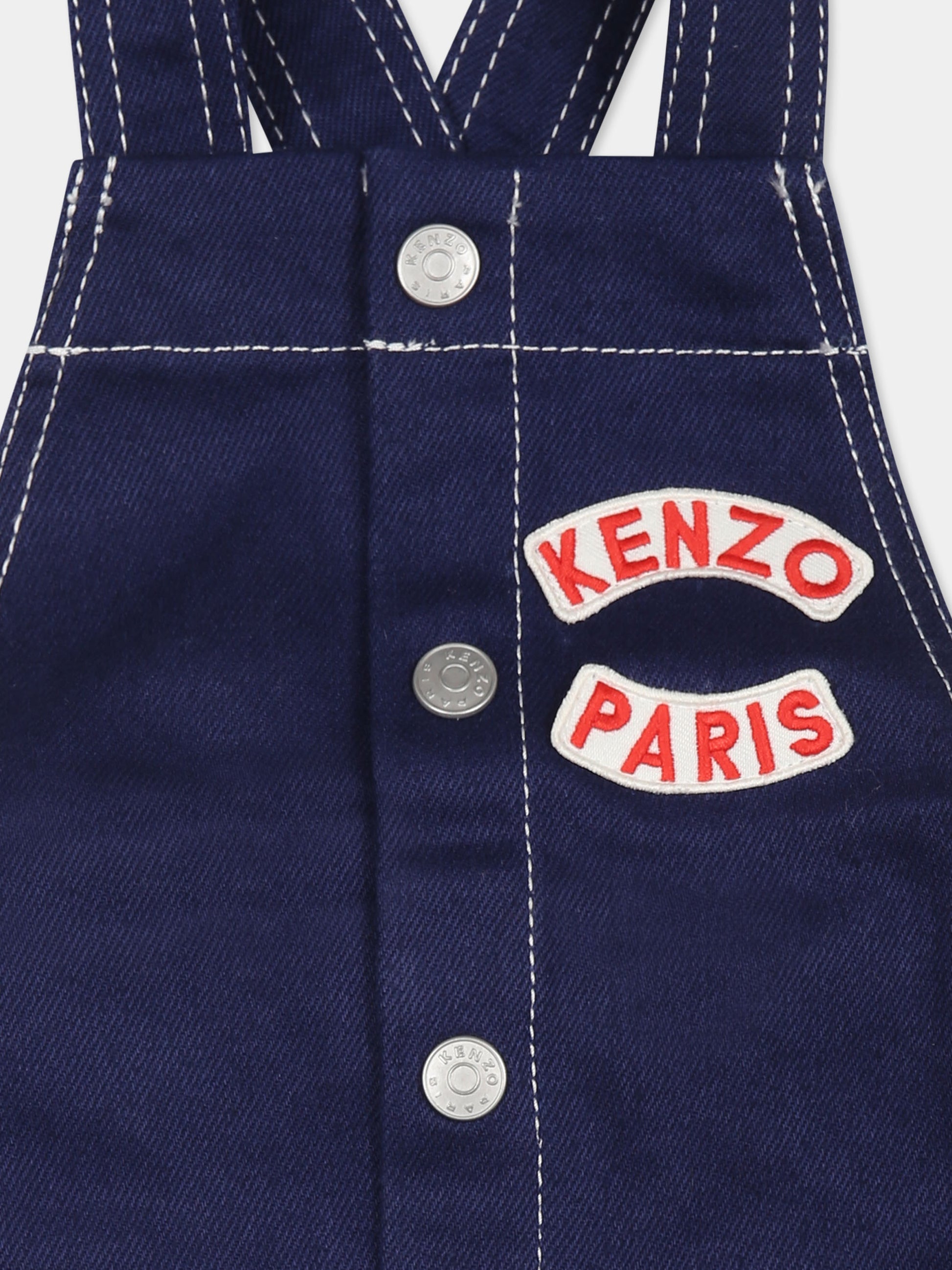 Salopette blu per neonata con patch,Kenzo Kids,K60475 84F