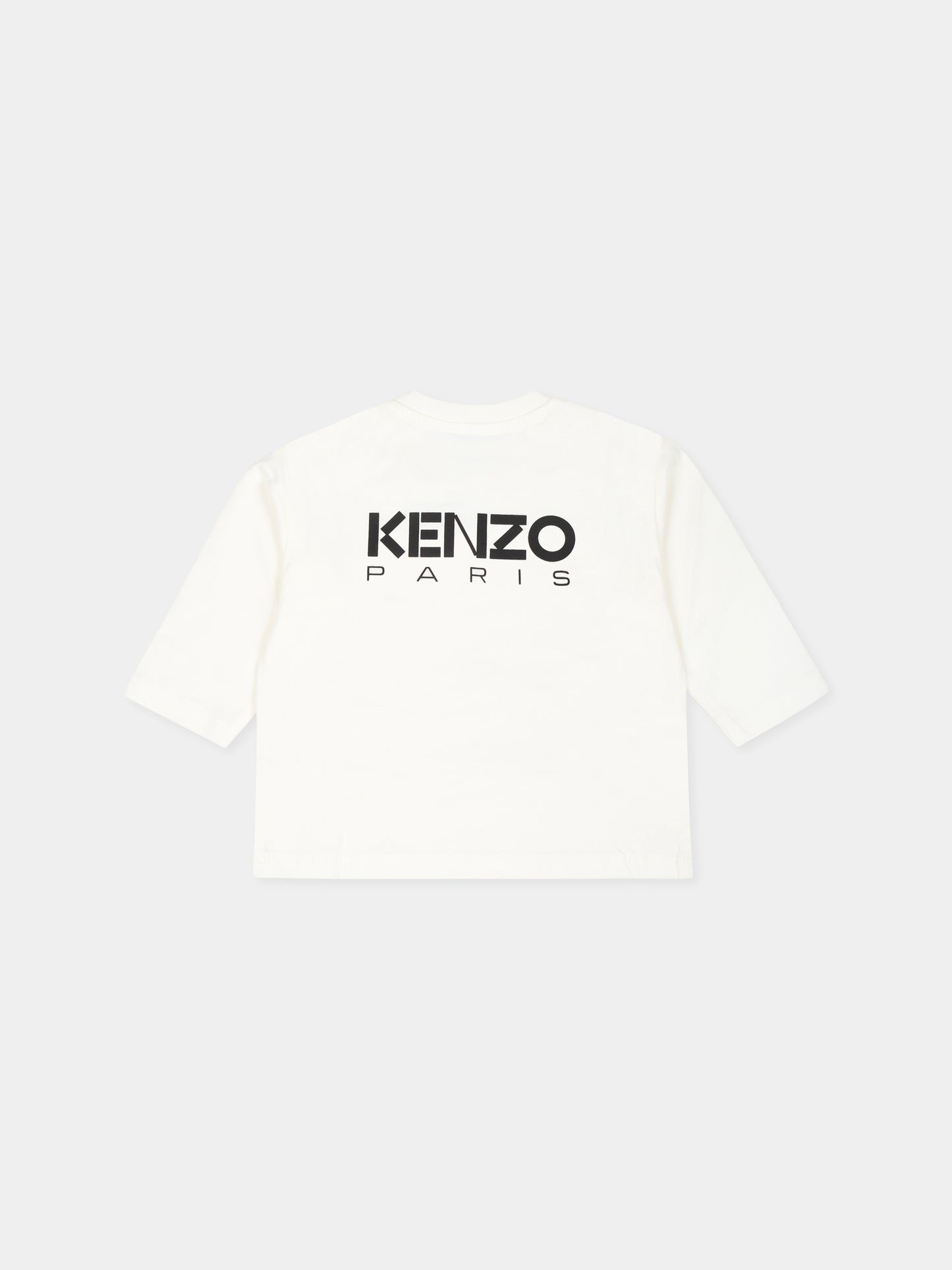 T-shirt avorio per neonata con papavero e logo,Kenzo Kids,K60490 12P