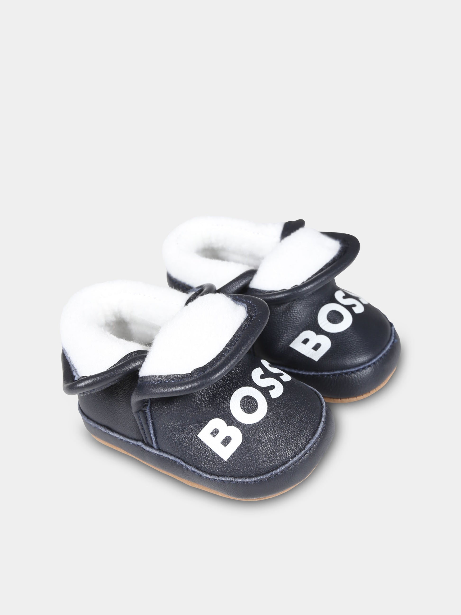 Babbucce blu per neonato con logo,Boss,J51332 849