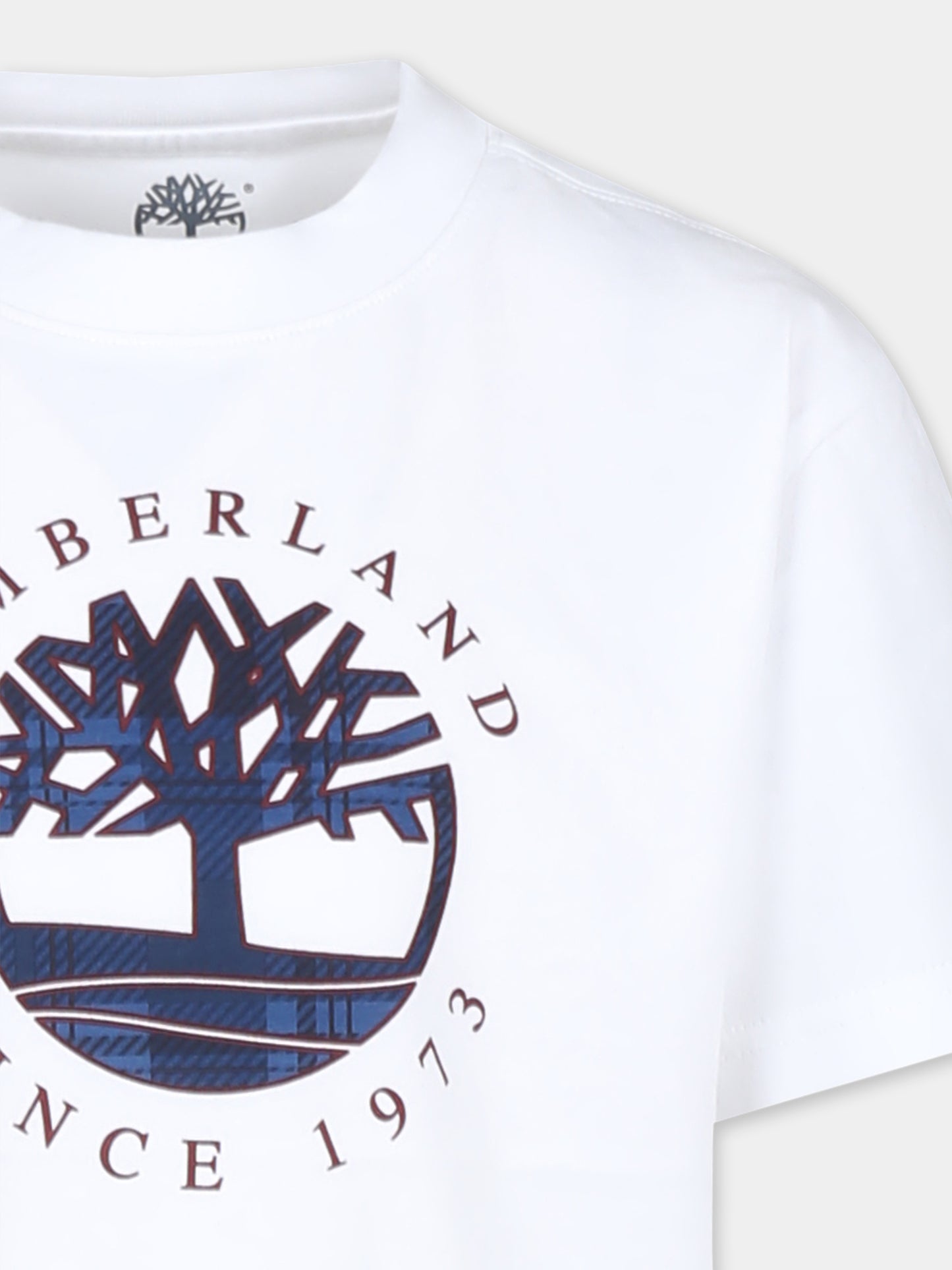 T-shirt bianca per bambino con logo e albero,Timberland,T60292 10P