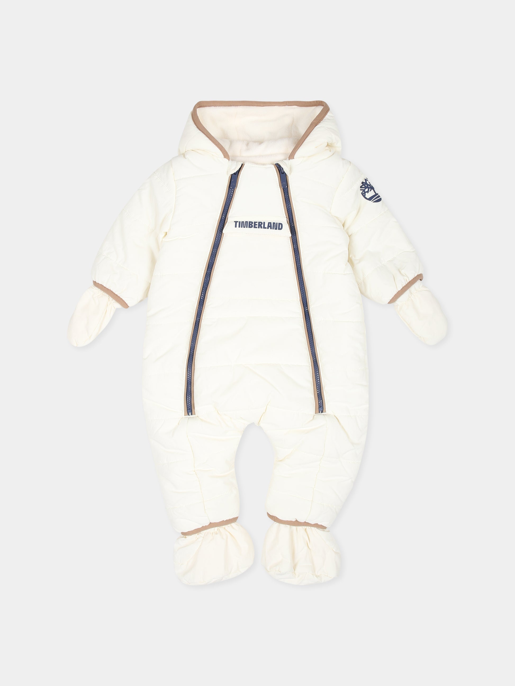 Piumino avorio per neonato con logo,Timberland,T60227 127