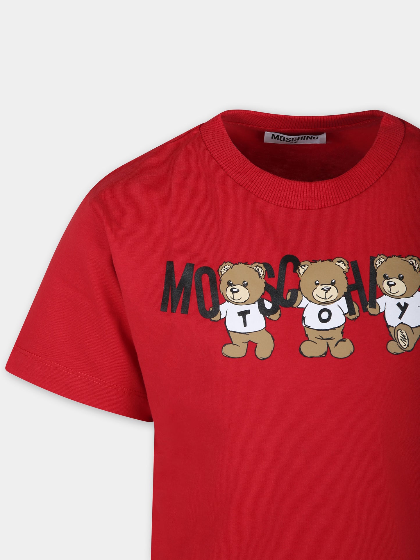 T-shirt bordeaux per bambini con tre Teddy Bears,Moschino Kids,H9M03R LAA10 50307