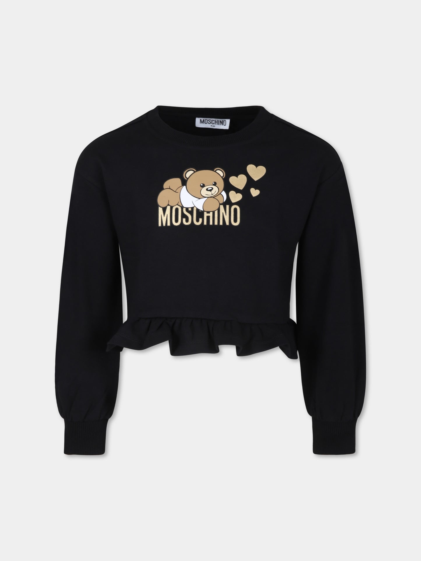 Felpa nera per bambina con Teddy Bear e cuore,Moschino Kids,HDF05W LDA16 60100